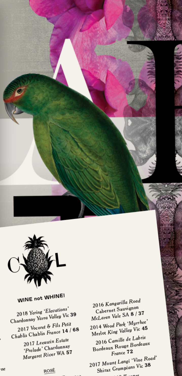 Carter Lovett menu and parrot